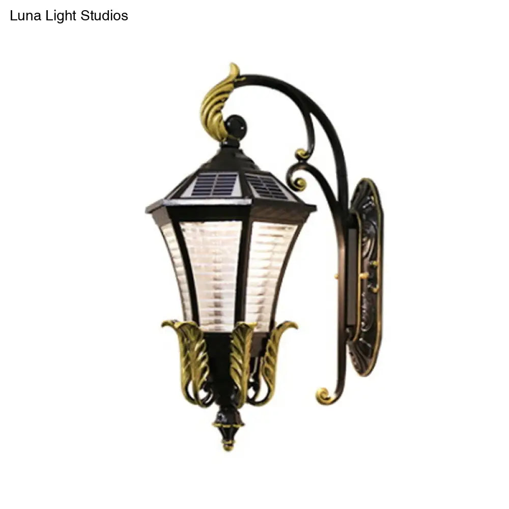 Vintage Glass Solar Wall Light - Flared Square Design With Led Black