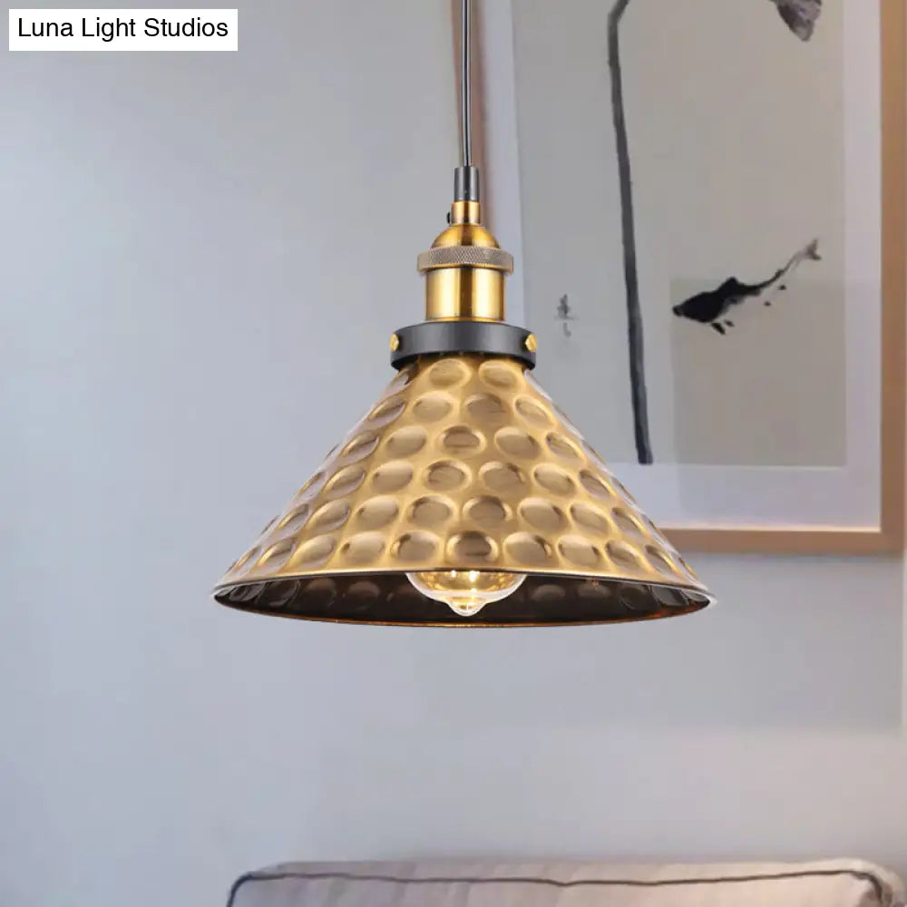 Vintage Gold Pendant Light - Elegant Iron Lid With Retro Cone Shape Ideal Luminaire For Dining Table