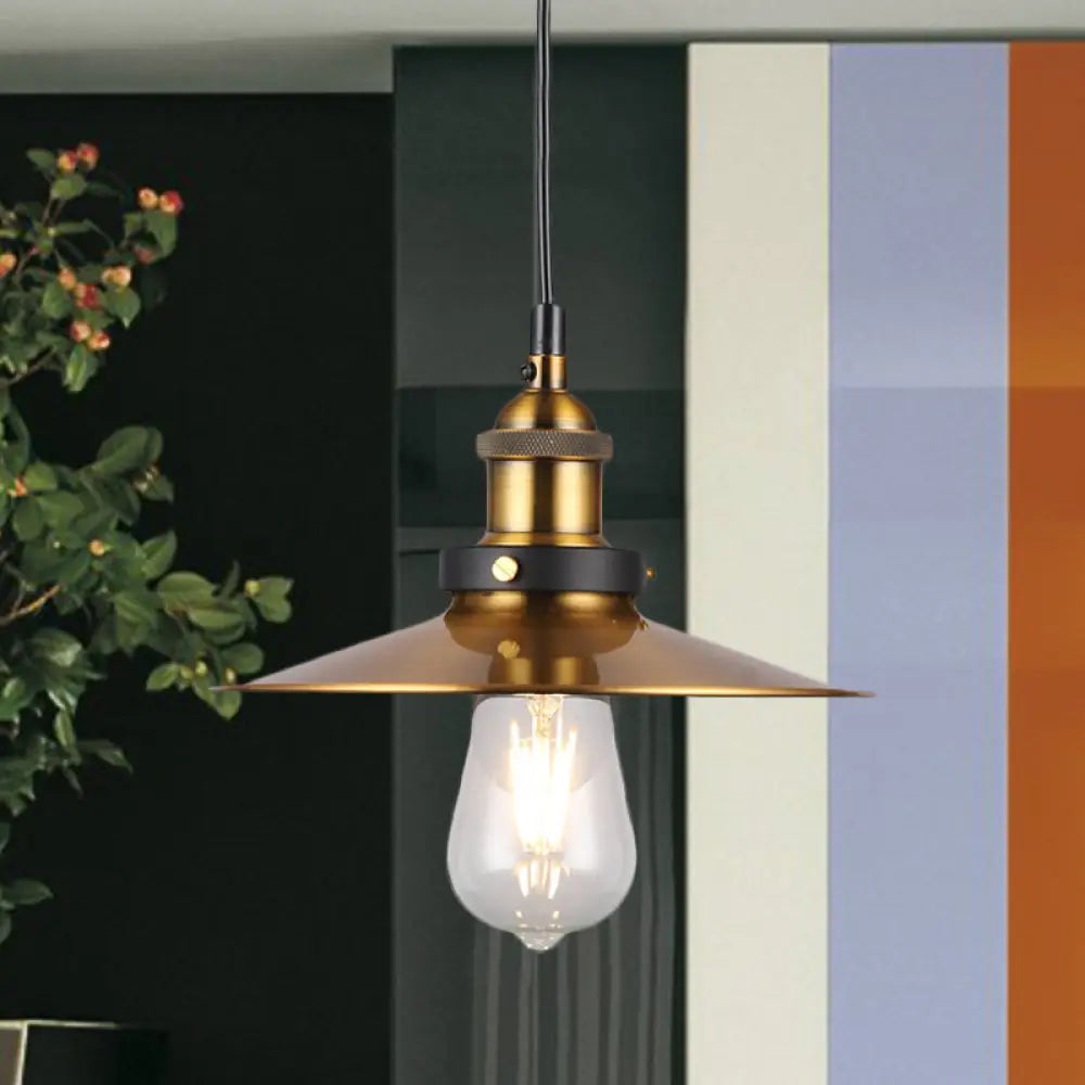 Vintage Gold Pendant Light - Elegant Iron Lid With Retro Cone Shape Ideal Luminaire For Dining