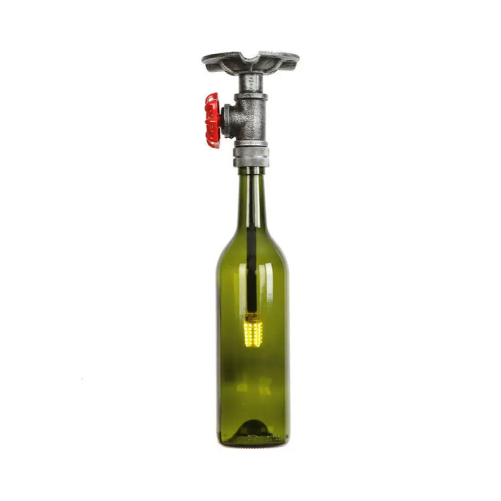 Vintage Indoor Ceiling Mounted Fixture: 1-Light Semi-Mount With Wine Bottle Glass Shade & Valve In
