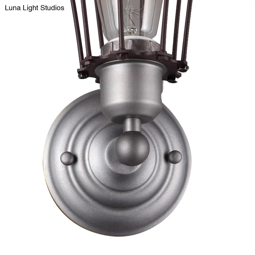 Vintage Industrial 1/2-Light Metal Bulb Wall Sconce With Cage Shade For Restaurants - Black/Nickel