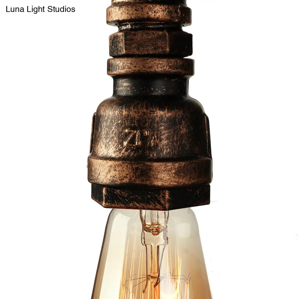 Vintage Industrial 2-Light Wall Sconce With Water Pipe Décor In Black/Antique Brass