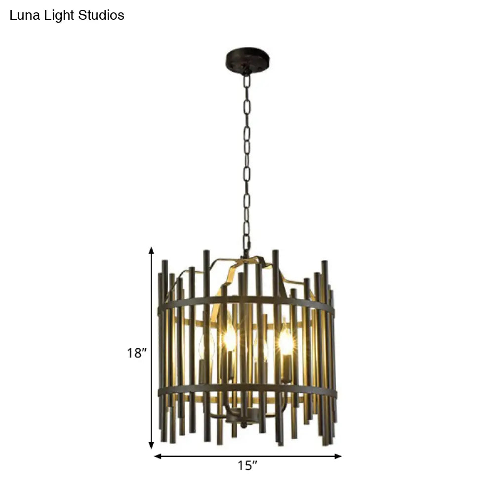 Vintage Industrial Black Metal Chandelier Pendant Light - 4 Heads For Restaurants