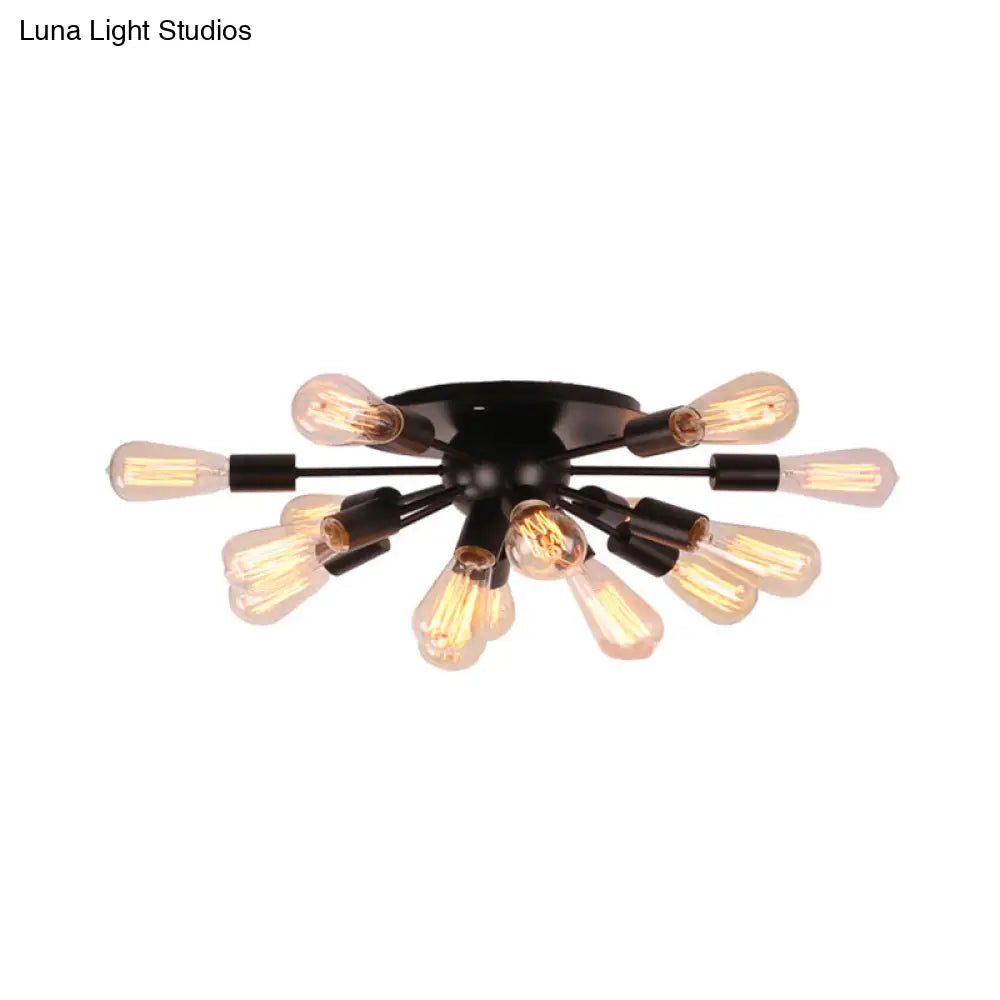 Vintage Industrial Sputnik Multi-Light Ceiling Light In Black For Living Room