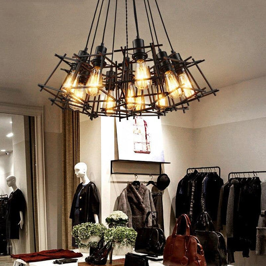 Vintage Iron Frame Chandelier Edison Bulb E27 Holder Loft Restaurant Bar Cafe Living Room Retro