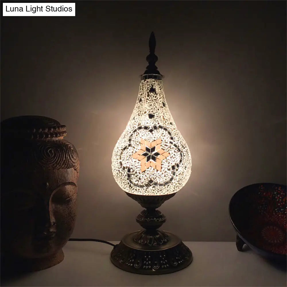 Vintage Led Glass Teardrop Table Lamp - Hand-Crafted White/Red/Yellow Bedroom Nightstand Decor