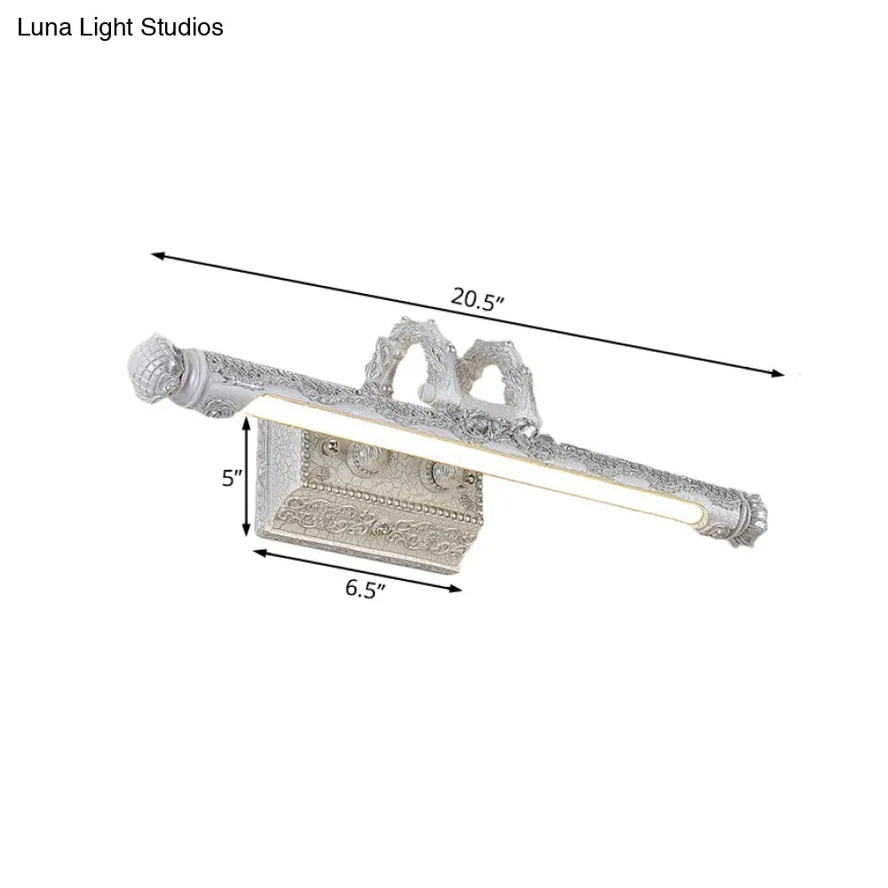 Vintage Led Wall Lamp With Carved Metal Shade For Bathroom Vanity - 20.5/23.5 Width