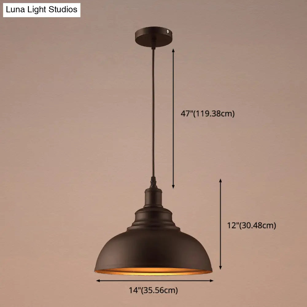 Vintage Metal Bowl Pendant Light With Painted Shade - Hanging Ceiling Fixture