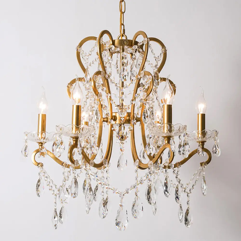Vintage Metal Chandelier Pendant Light With Crystal Accents - Perfect For Living Room 6 / Gold