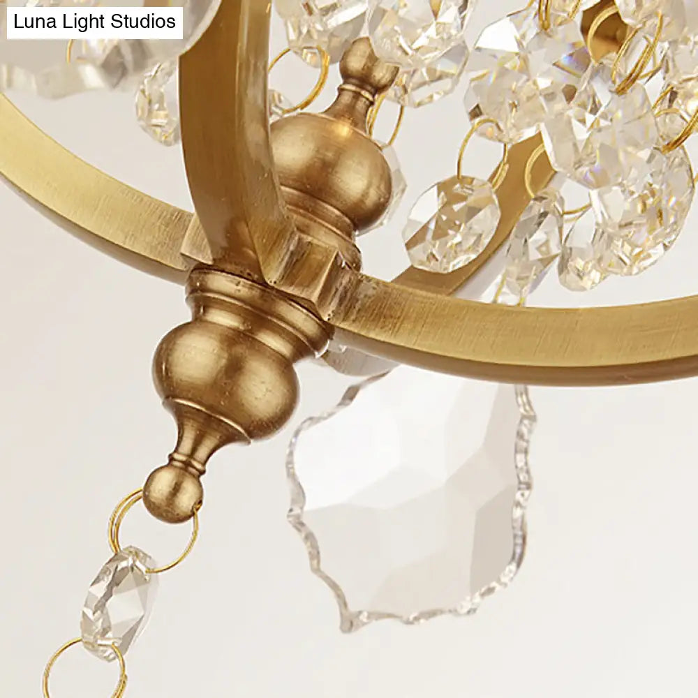 Vintage Metal Lantern Frame Pendant Ceiling Light with Crystal Accent Brass Finish Brass