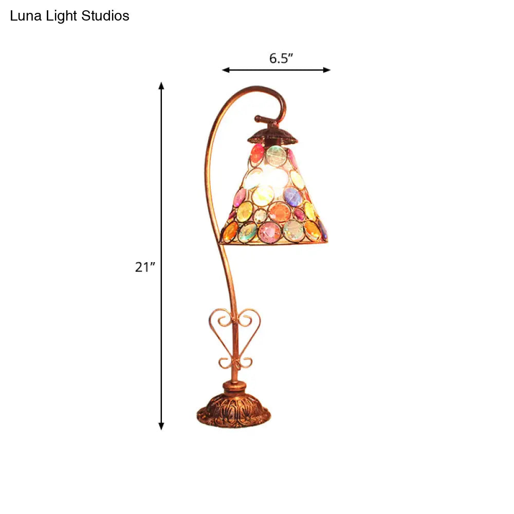 Vintage Metal Night Table Lamp In White/Pink/Red With Curving Arm For Living Room Nightstand