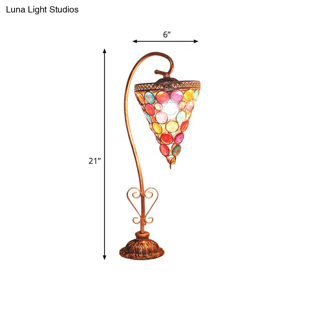 Vintage Metal Night Table Lamp In White/Pink/Red With Curving Arm For Living Room Nightstand
