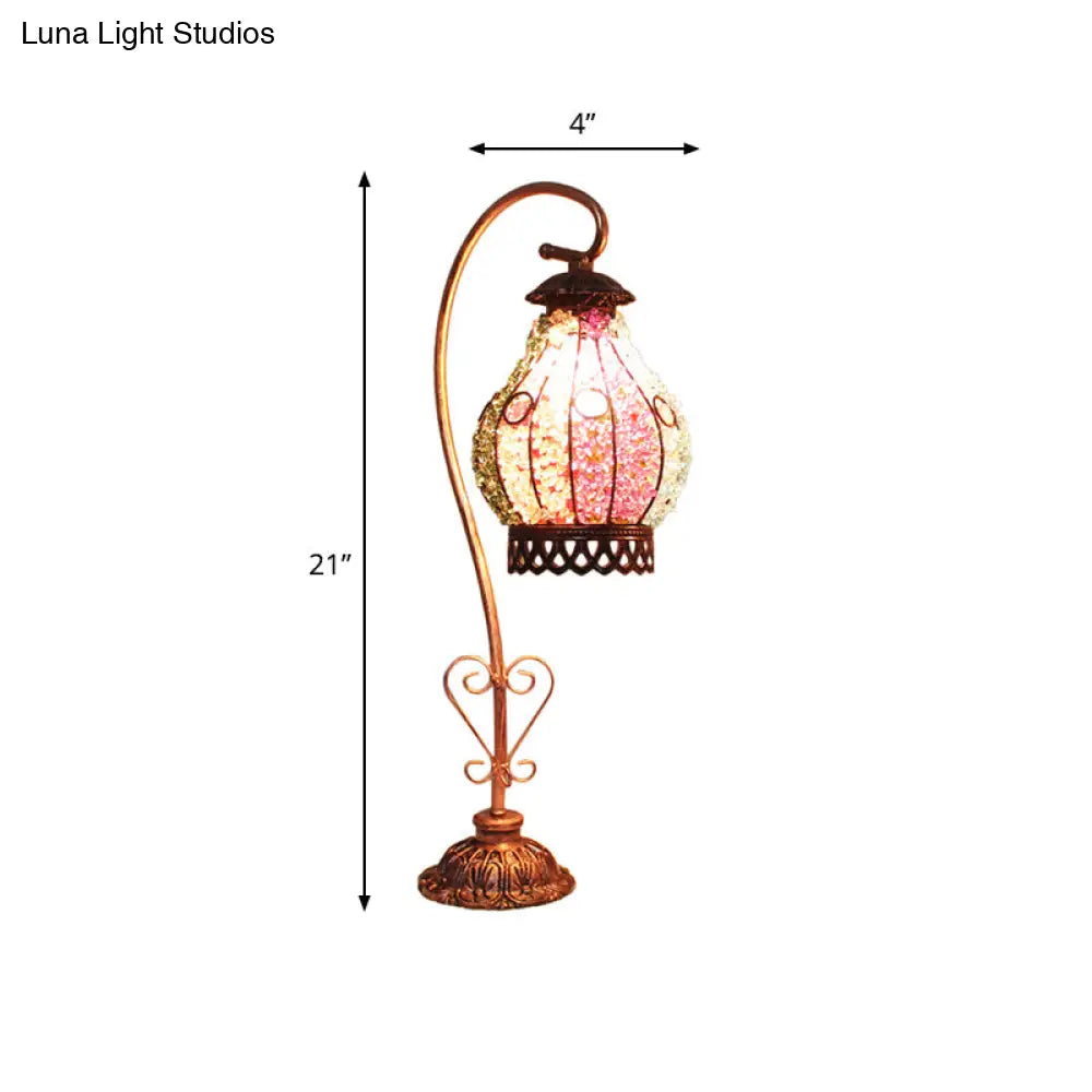 Vintage Metal Night Table Lamp In White/Pink/Red With Curving Arm For Living Room Nightstand