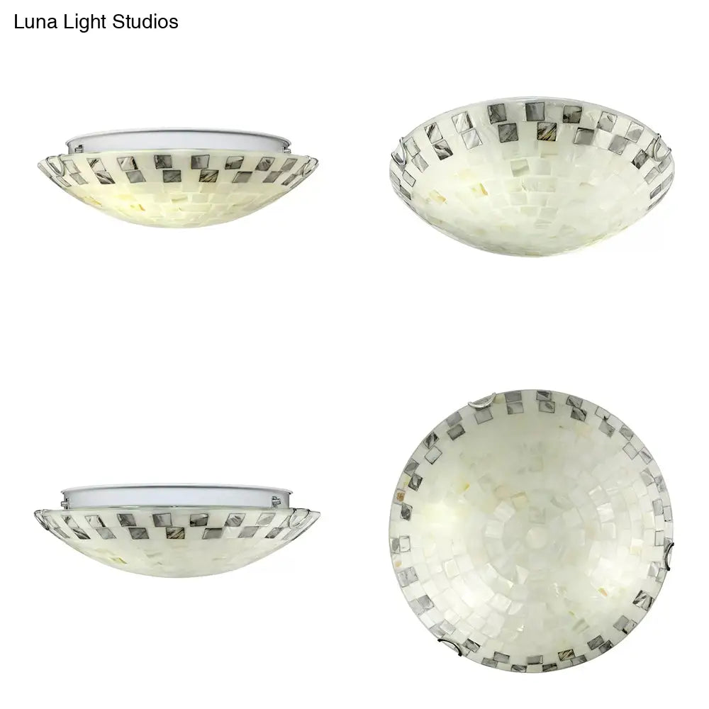Vintage Mosaic Glass Flush Mount Ceiling Light - Beige Bowl 1 Bulb 12’/16’/19.5’ Wide Ideal