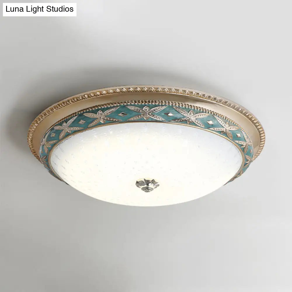 Vintage Opal Glass Bowl Shade Foyer Ceiling Lighting Sky Blue/Green Led Flush Mounted Light Fixture