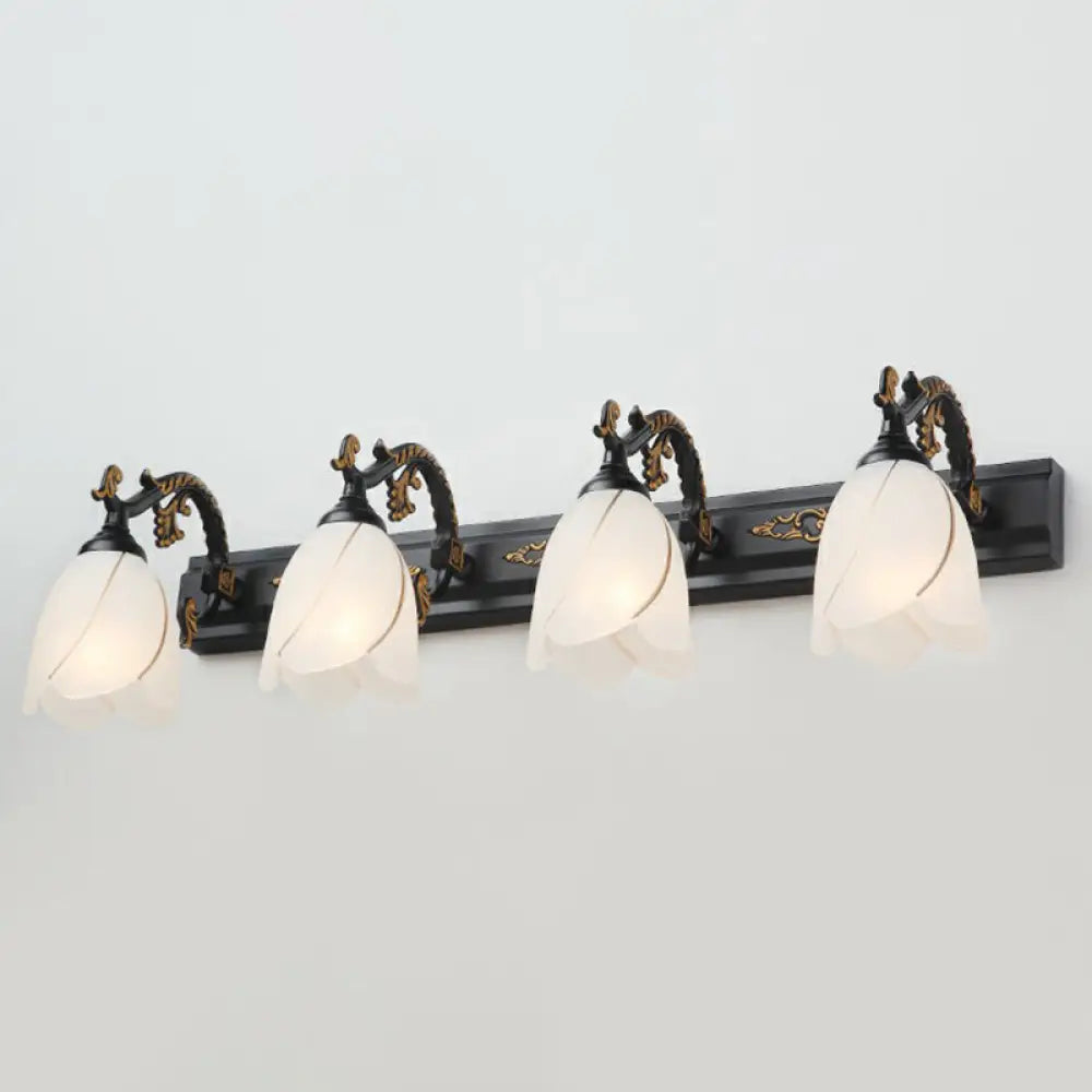 Vintage Opal Glass Floral Wall Sconce For Bathroom Vanity Lighting 4 / Black Flower