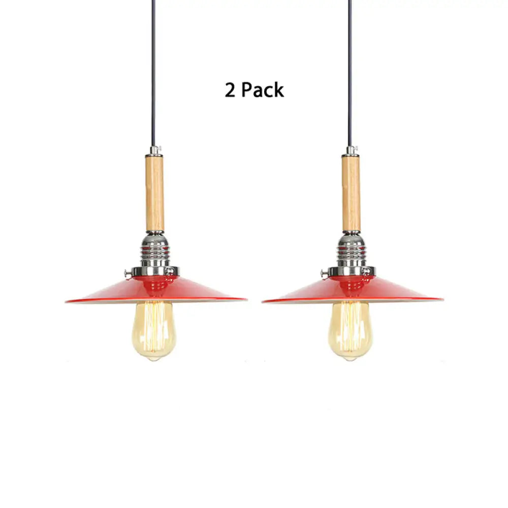 Vintage Red Saucer Suspension Pendant Light For Foyer - Metal Finish 1-Light / 2
