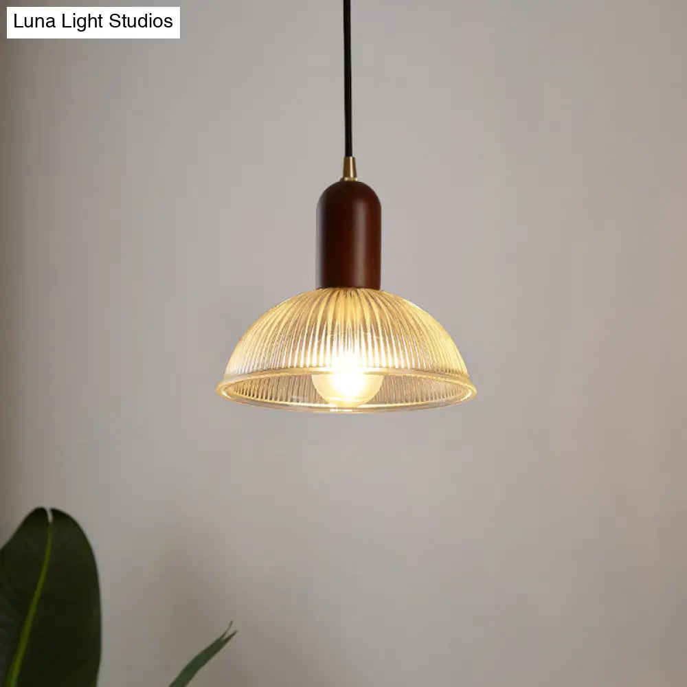 Vintage Ribbed Glass Bowl Pendant Light For Restaurants