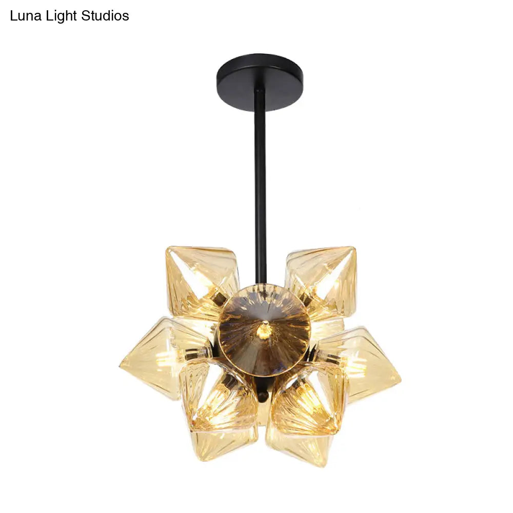 Vintage Ribbed Glass Ceiling Lamp With Prism Semi Flush Design - Black/Chrome Finish 9/12 Lights