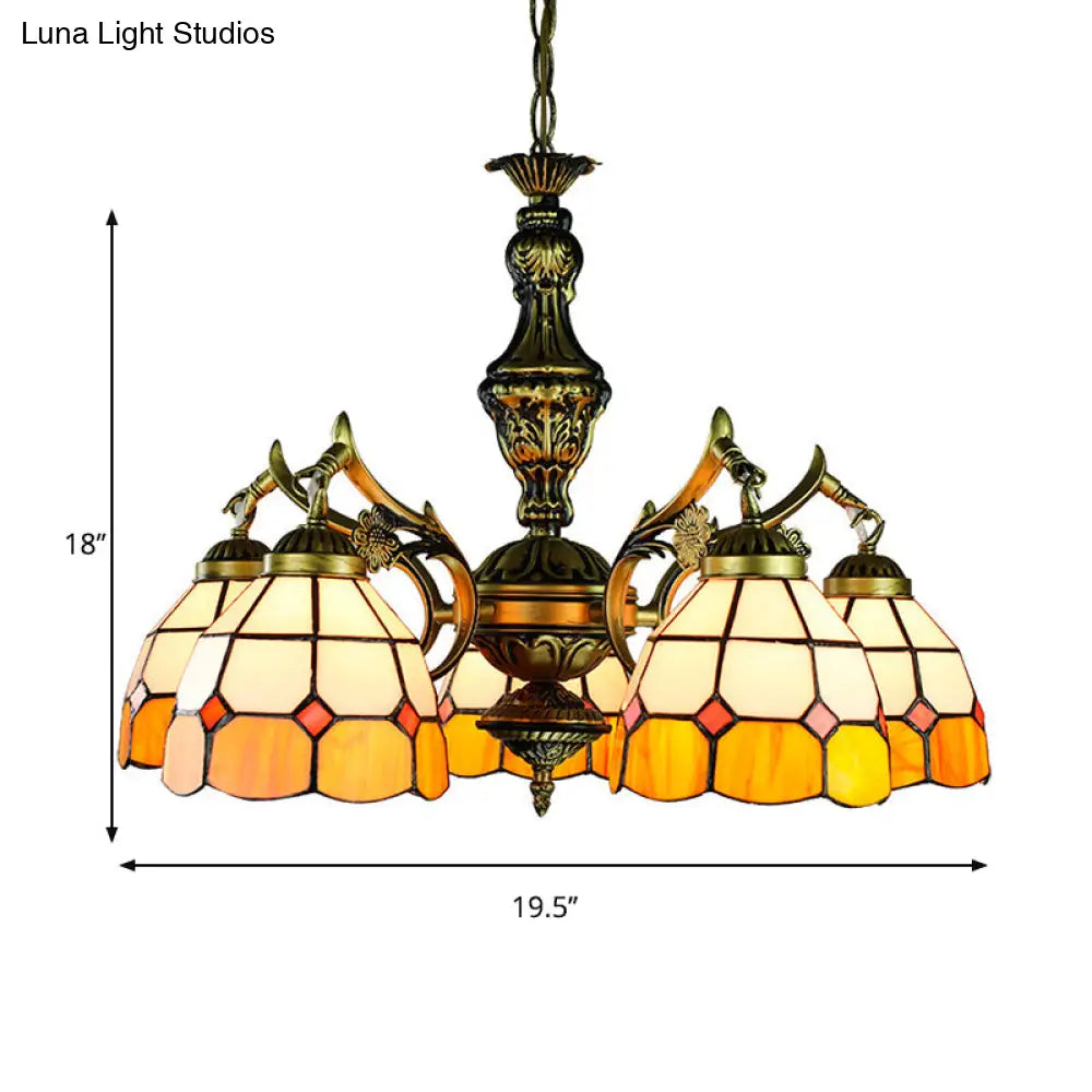 Vintage Stained Glass Ceiling Light With Multiple Bulb Options - Yellow Semi-Globe Design For