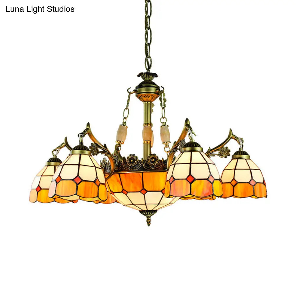 Vintage Stained Glass Ceiling Light With Multiple Bulb Options - Yellow Semi-Globe Design For