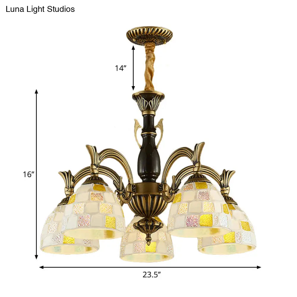Vintage Stained Glass Mosaic Hanging Light With 5 Lights - Perfect For Indoor Living Spaces