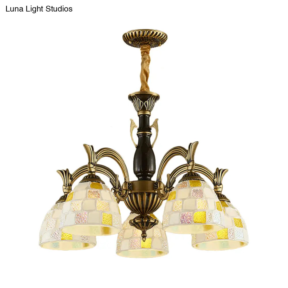 Vintage Stained Glass Mosaic Hanging Light With 5 Lights - Perfect For Indoor Living Spaces