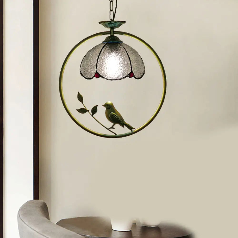 Vintage Stained Glass Pendant Light With Scalloped Dome Design Clear / B