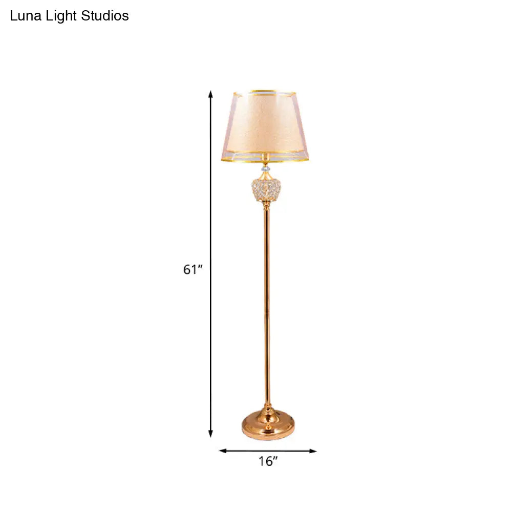 Vintage Standing Floor Lamp With Gold Double Cone Fabric Shade - 1-Light Chamber Reading