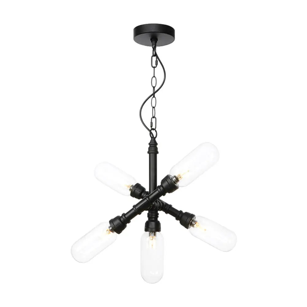 Vintage Starburst Chandelier – 5/6/8 Light Amber/Clear Glass Pendant Lamp 5 / Clear