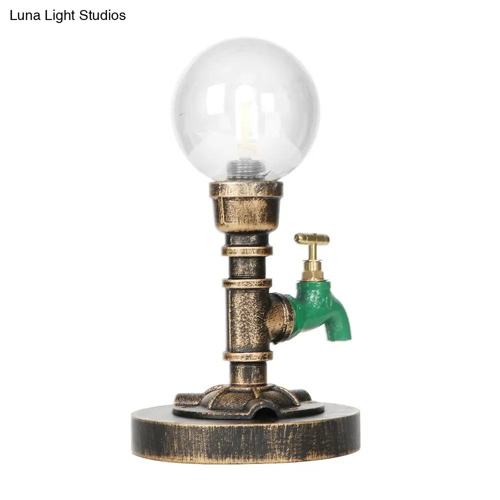 Vintage Style 1-Light Desk Lamp With Clear/Amber Glass Shade And Antique Bronze Globe Base - Perfect