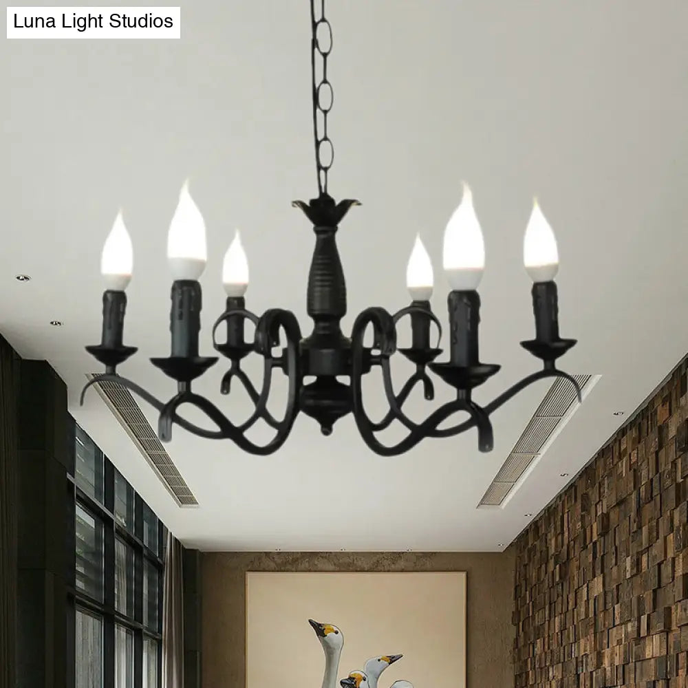 Vintage Style 3/5-Head Flameless Candle Chandelier - Black Metallic Hanging Lamp For Living Room