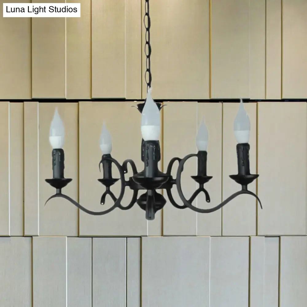 Vintage Style 3/5-Head Flameless Candle Chandelier - Black Metallic Hanging Lamp For Living Room