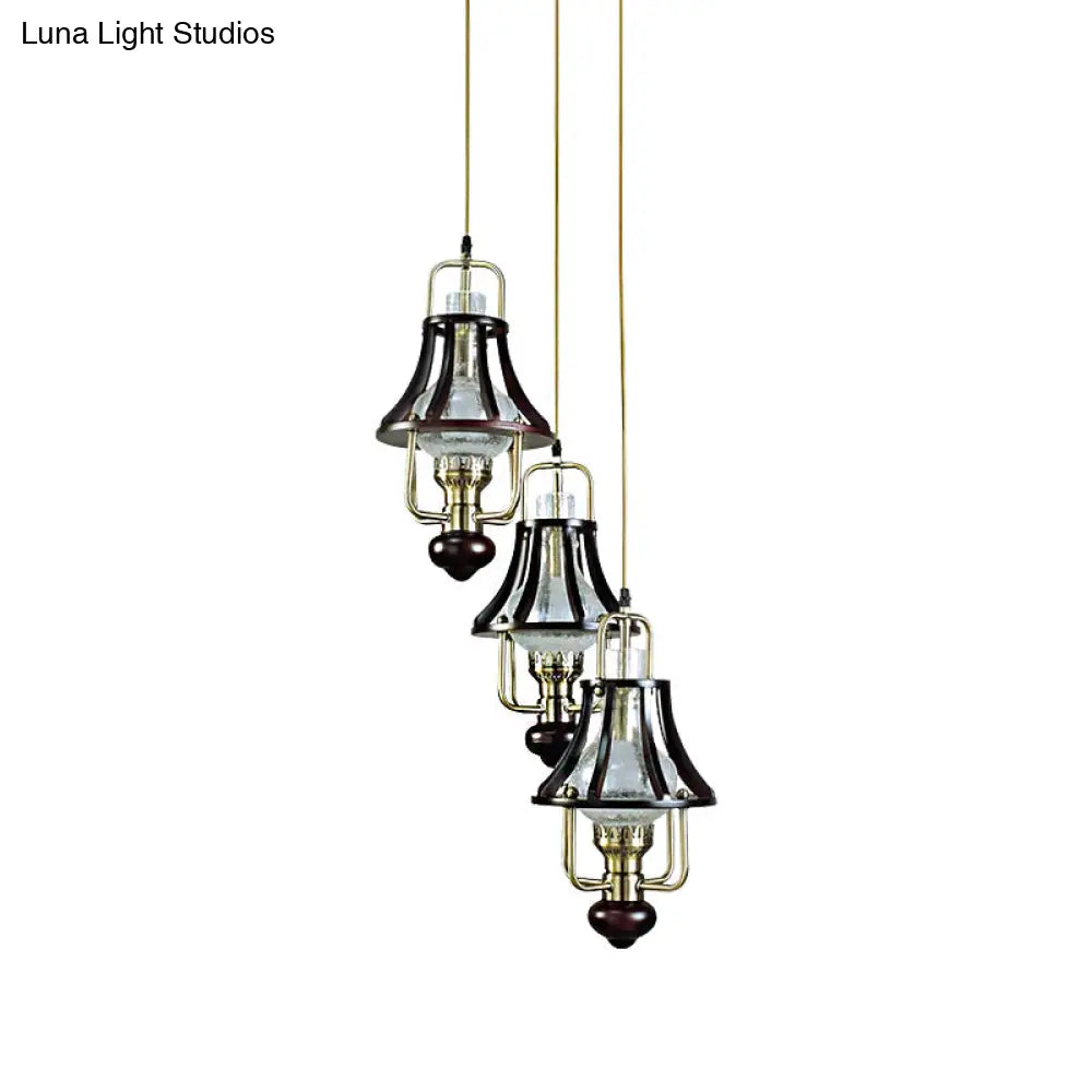 Vintage-Style Bell Caged Pendant Ceiling Light: Black Metal With Crystal Accent - Elegant Dining