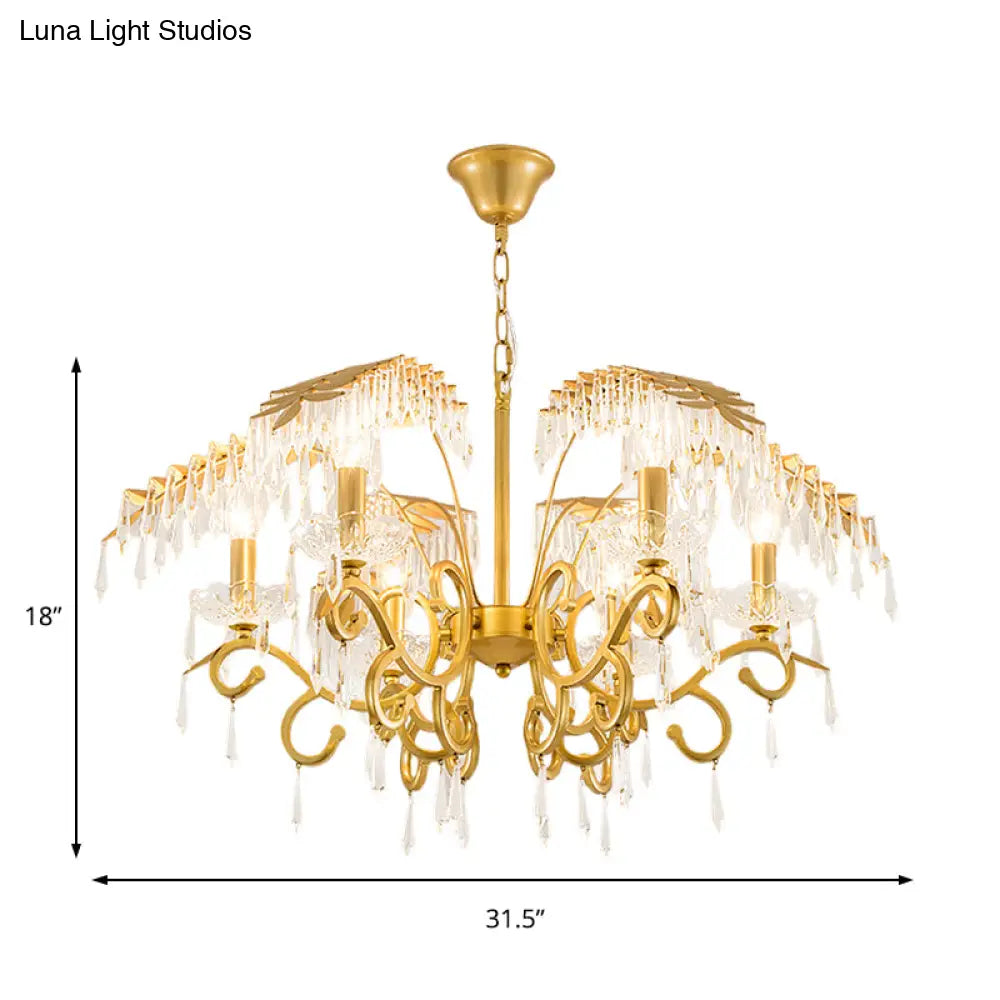 Vintage Style Branch Chandelier With Metal & Crystal Lights Leaf Design In Gold