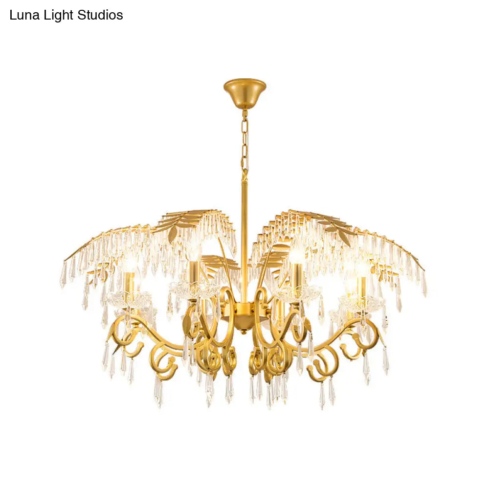 Vintage Style Branch Chandelier With Metal & Crystal Lights Leaf Design In Gold