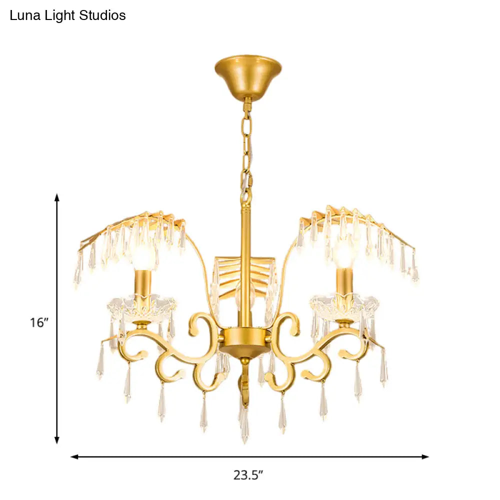 Vintage Style Branch Chandelier With Metal & Crystal Lights Leaf Design In Gold