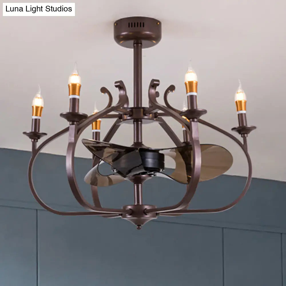 Vintage-Style Coffee Caged Pendant Light With 6 Lights - Elegant Metal Ceiling Lamp For Dining Room