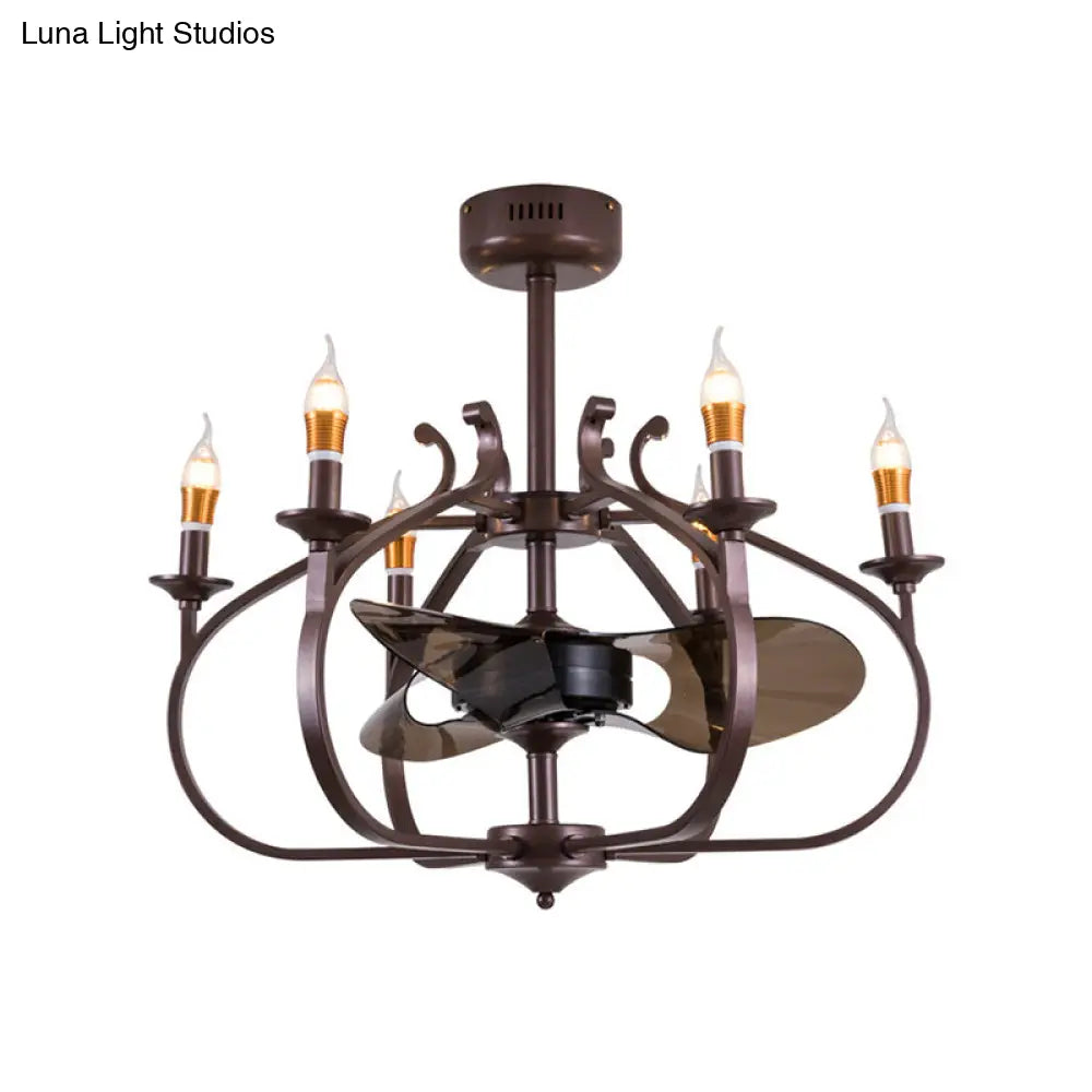 Vintage-Style Coffee Caged Pendant Light With 6 Lights - Elegant Metal Ceiling Lamp For Dining Room