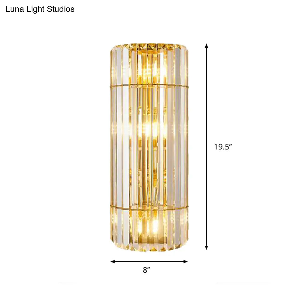 Vintage Style Cylindrical Crystal Sconce Lighting - Wall Mounted Lamp For Hallway Golden Finish
