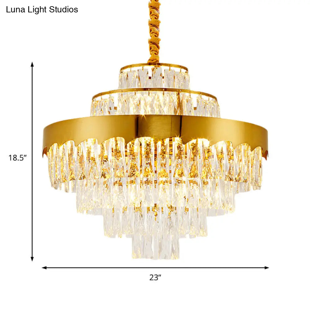 Vintage Style Gold Crystal Chandelier – Layered Light Fixture For Dining Room (17’’/23’’)