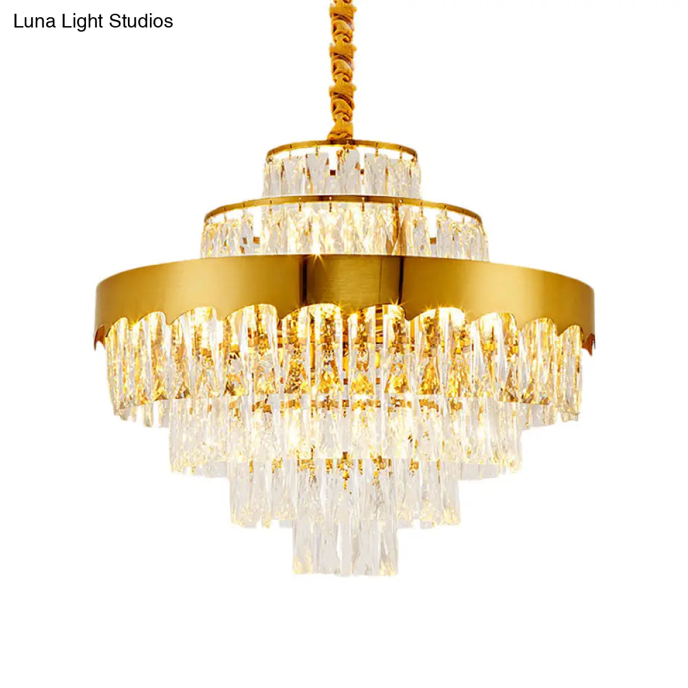 Vintage Style Gold Crystal Chandelier – Layered Light Fixture For Dining Room (17’’/23’’)
