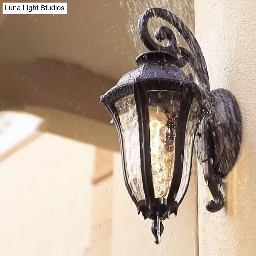 Vintage Style Rippled Glass Sconce With 1-Light And Black Finish Ideal For Yard Wall Mounting