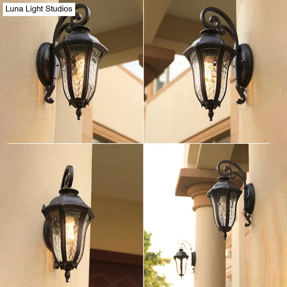 Vintage Style Rippled Glass Sconce With 1-Light And Black Finish Ideal For Yard Wall Mounting