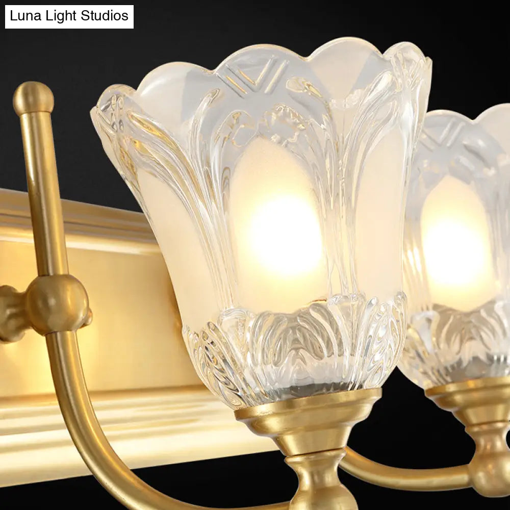 Vintage Style Vanity Sconce Light With Clear Glass Shade Golden Wall Lighting For Bathroom - 2/3
