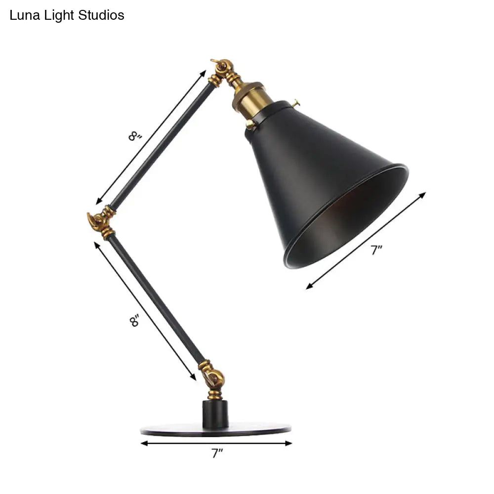 Vintage Stylish Conical Table Lamp With Metallic Shade Ideal For Study Rooms - 1 Head Black/Brass