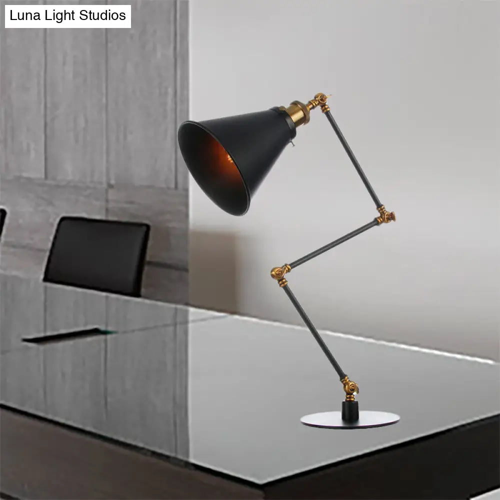 Vintage Stylish Conical Table Lamp With Metallic Shade Ideal For Study Rooms - 1 Head Black/Brass