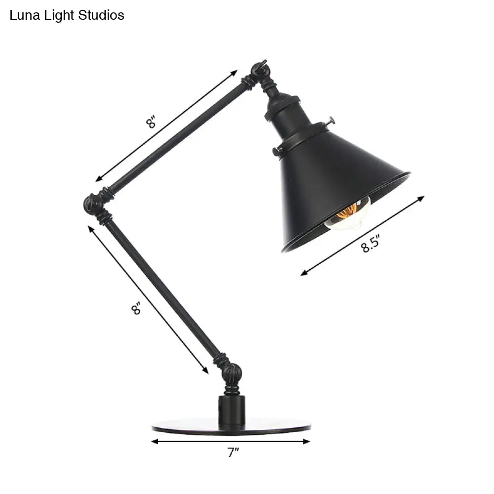 Vintage Stylish Conical Table Lamp With Metallic Shade Ideal For Study Rooms - 1 Head Black/Brass