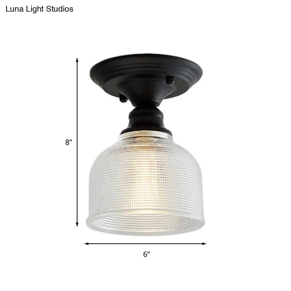Vintage Textured Glass Semi Flush Ceiling Lighting In Clear For Living Room - One Light