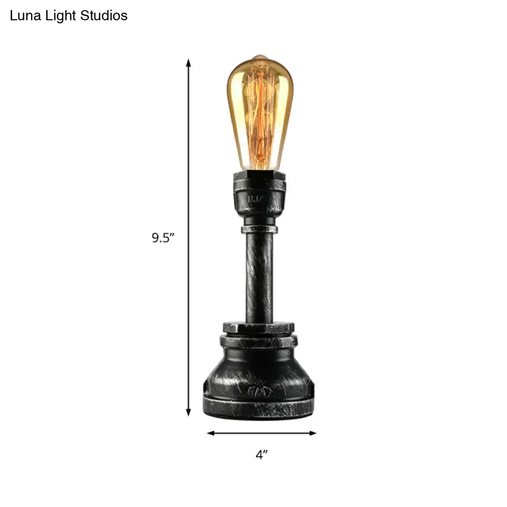 Vintage Water Pipe Style Table Light With Metallic Stand - Black Finish